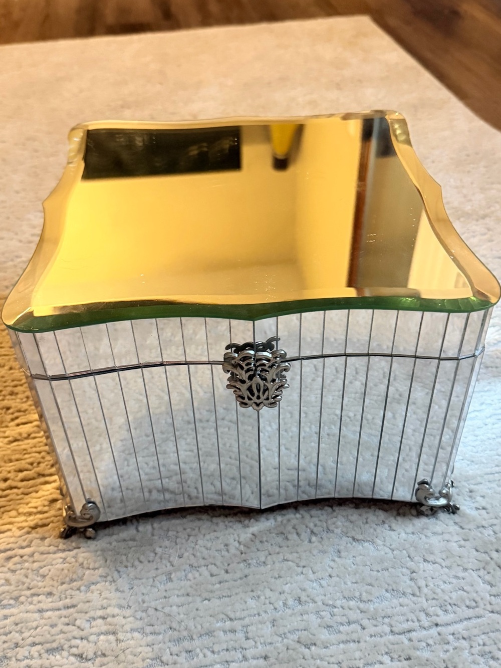 Vintage BOMBAY 2004 Glamour Mirror Jewelry Box 9.75"x7" Black Velvet Tray